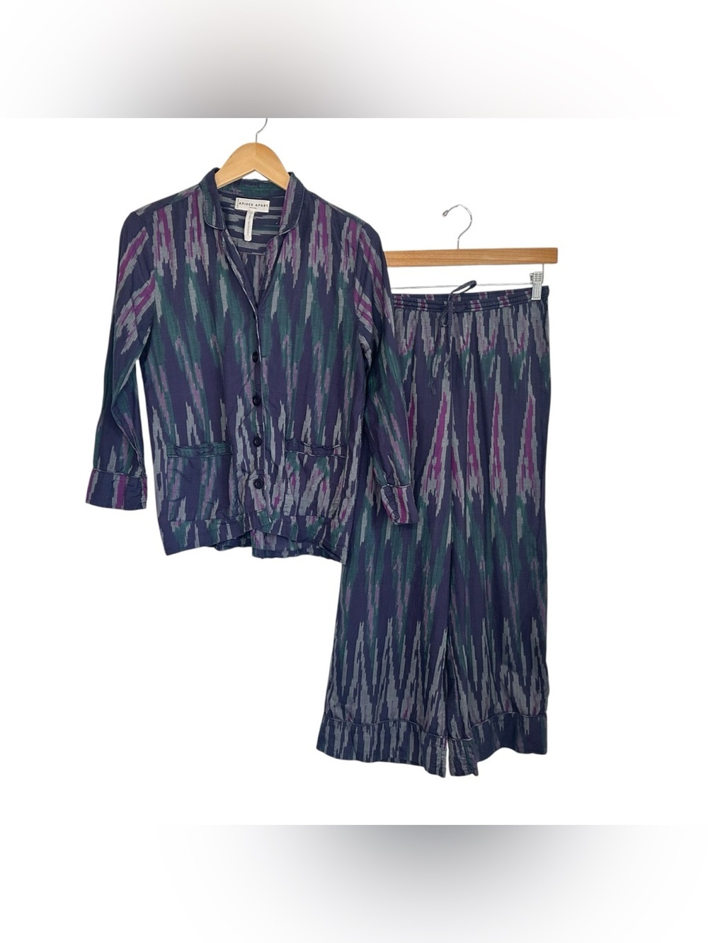 Apiece Apart Womens Striped Cotton Silk Pajama Pants Set XS Purple Button Up